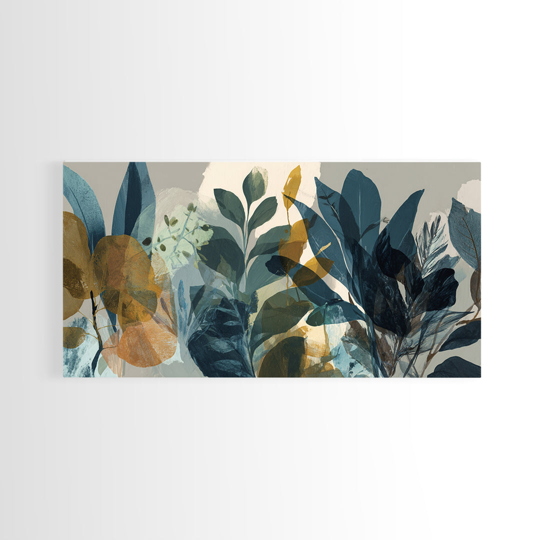 Green Botanical Study Framed Canvas Print, Monochrome Art, Moody Wall Art, Living Room Decor, Oil Painting, Mono, MON-2x1-95