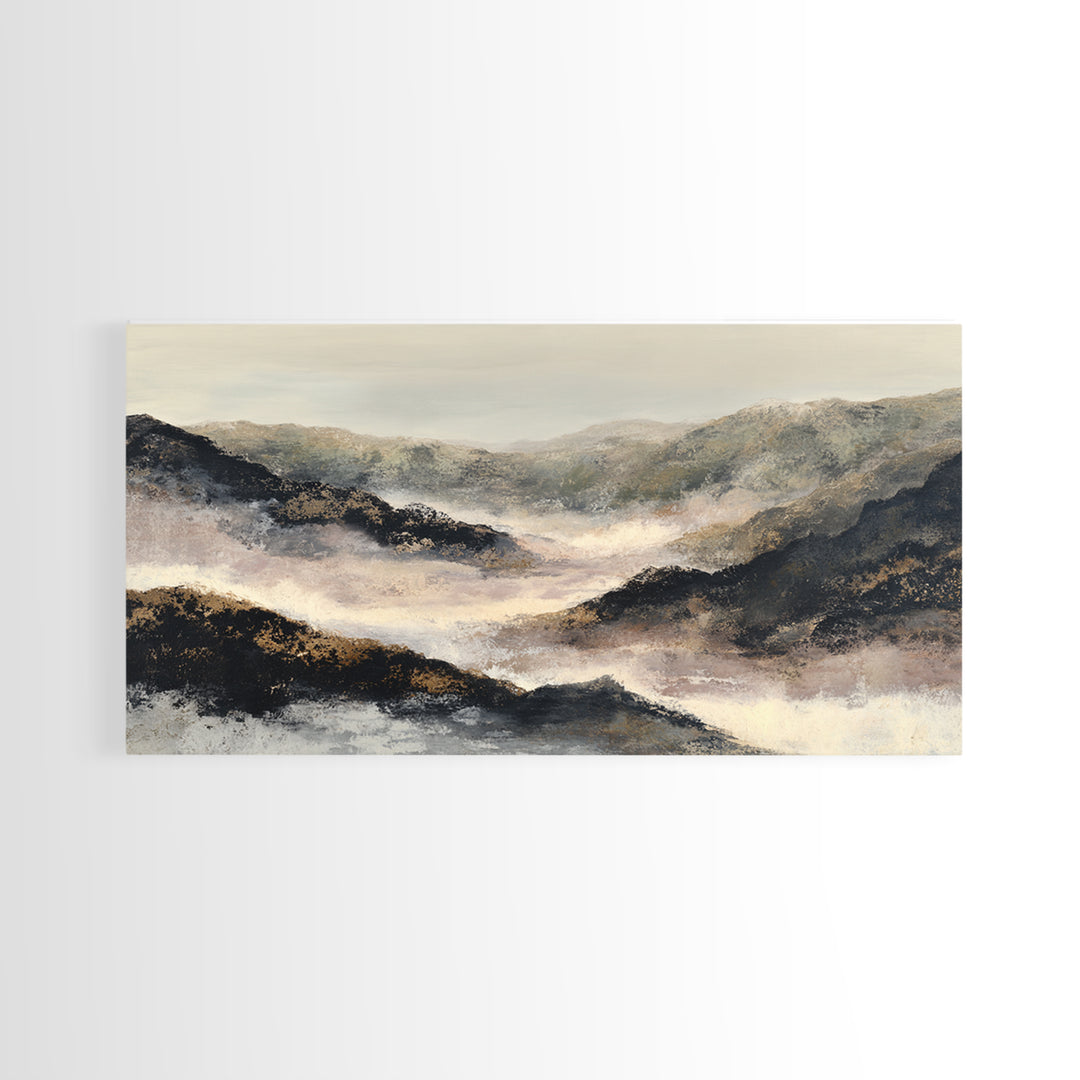 Charcoal Mountain Landscape Framed Canvas Print, Monochrome Art, Boho Wall Art, Living Room Decor, Mono, Neutral Decor, MON-2x1-96