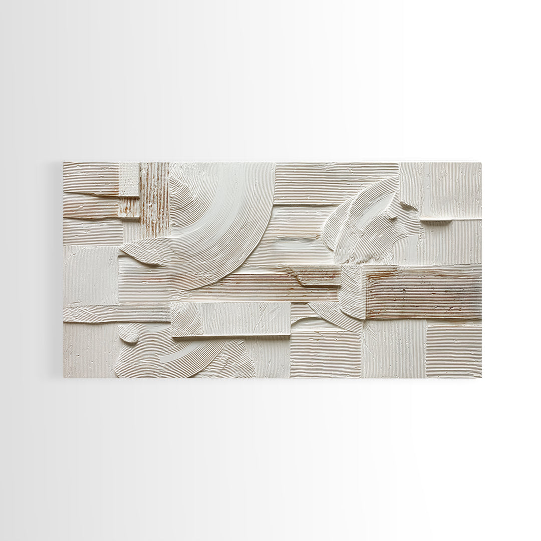 Ivory White Plaster Texture Composition Framed Canvas Print, Monochrome Art, Abstract Art, Living Room Decor, Fine Art, Mono, MON-2x1-97