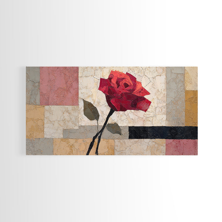 Single Red Rose Rendered Only Framed Canvas Print, Monochrome Art, Textured Wall Art, Living Room Decor, Fine Art, Mono, MON-2x1-99