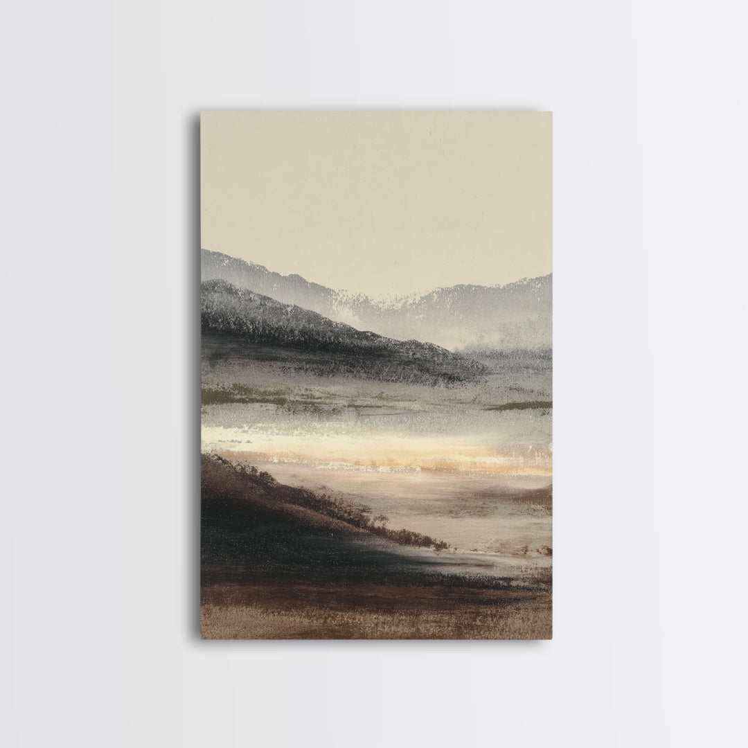 Charcoal Mountain Landscape Framed Canvas Print, Monochrome Art, Minimalist Decor, Living Room Decor, Fine Art, Mono, MON-2x3-12