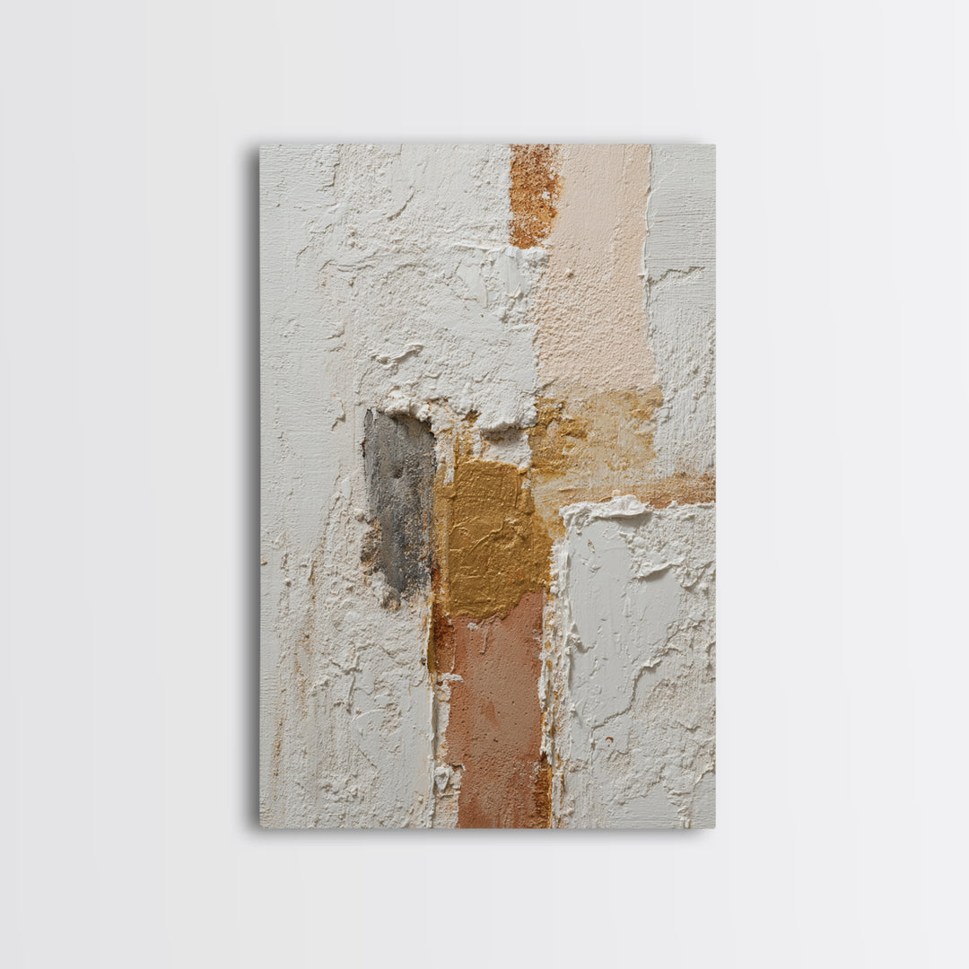 Ivory White Plaster Texture Composition Framed Canvas Print, Monochrome Art, Digital Prints, Living Room Decor, Fine Art, Mono, MON-2x3-13