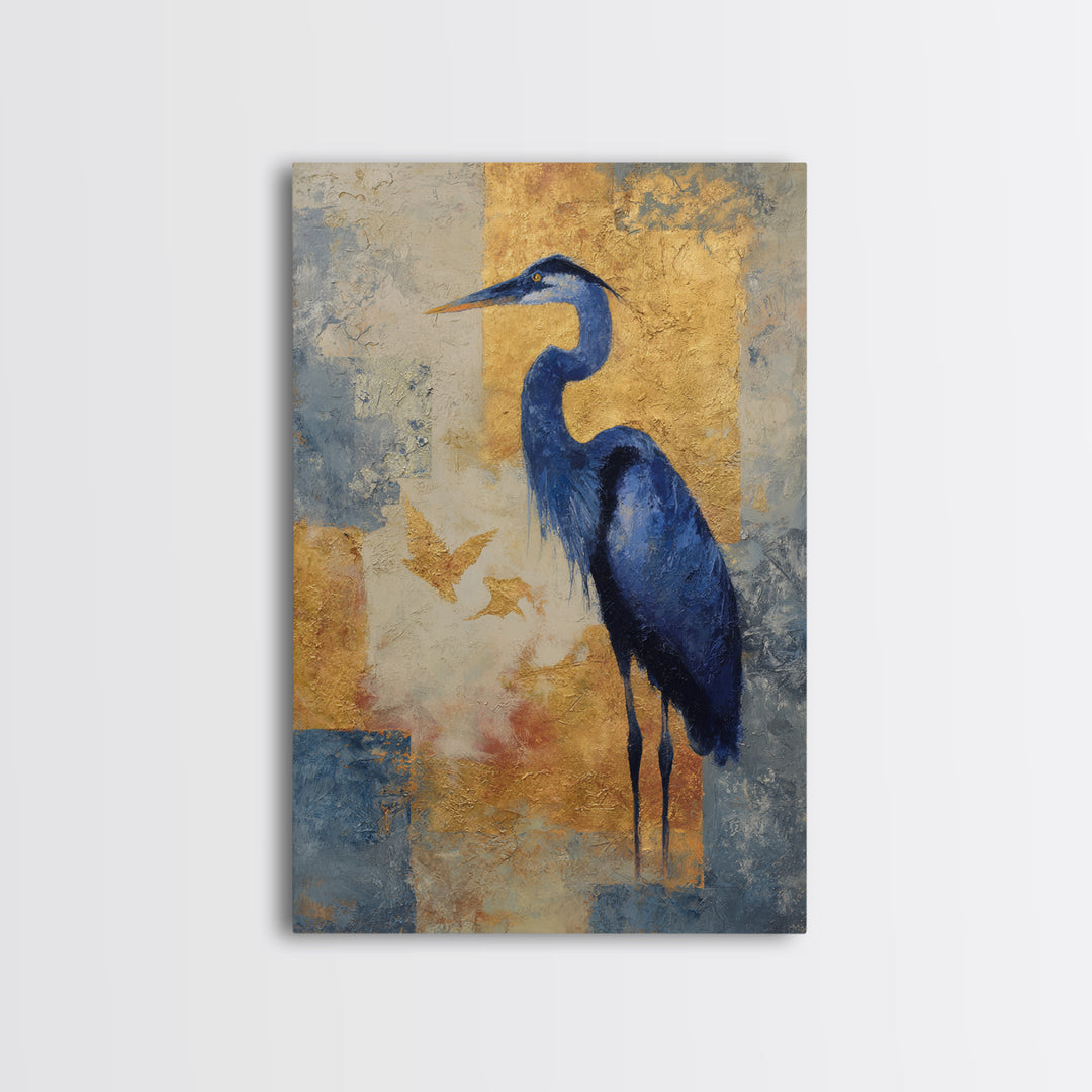 Blue Heron in Monochrome Navy Palette Canvas Print, Monochrome Art, Unique Wall Art, Living Room Decor, Fine Art, Mono, MON-2x3-16