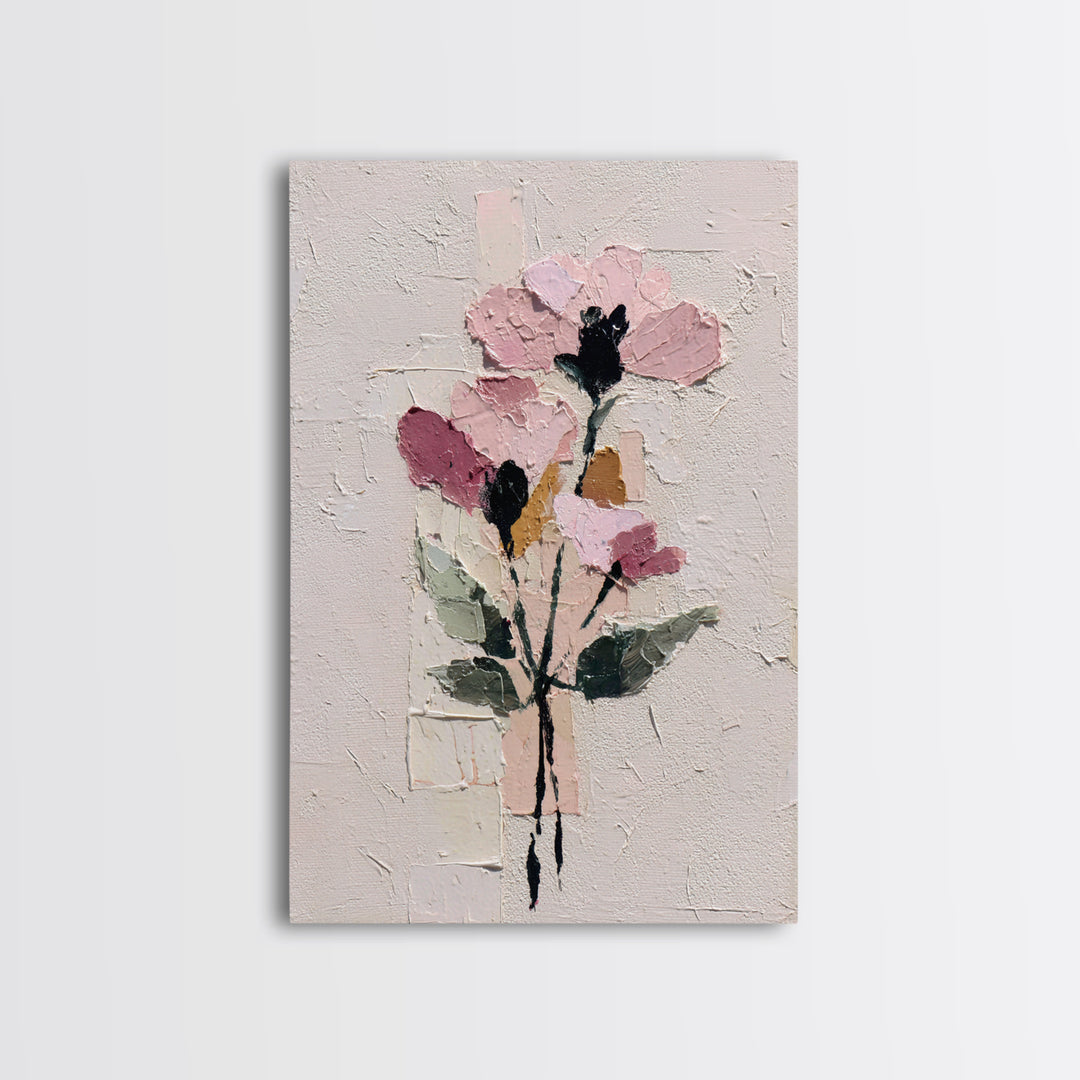Monochrome Floral Bouquet Framed Canvas Print, Monochrome Art, Statement Artwork, Living Room Decor, Fine Art, Mono, Art Prints, MON-2x3-2