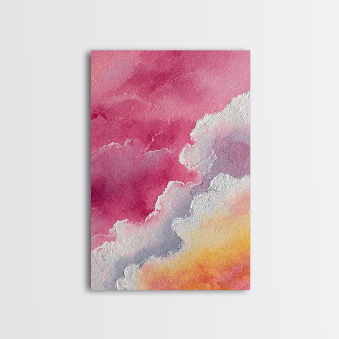 All Pink Cloudscape Framed Canvas Print, Monochrome Art, Digital Art, Living Room Decor, Oil Painting, Mono, MON-2x3-20