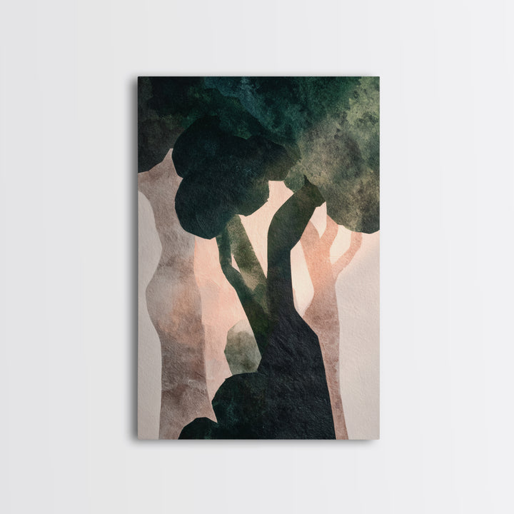 Deep Green Forest Silhouette Study Framed Canvas Print, Monochrome Art, Contemporary Art, Living Room Decor, Fine Art, Mono, MON-2x3-21