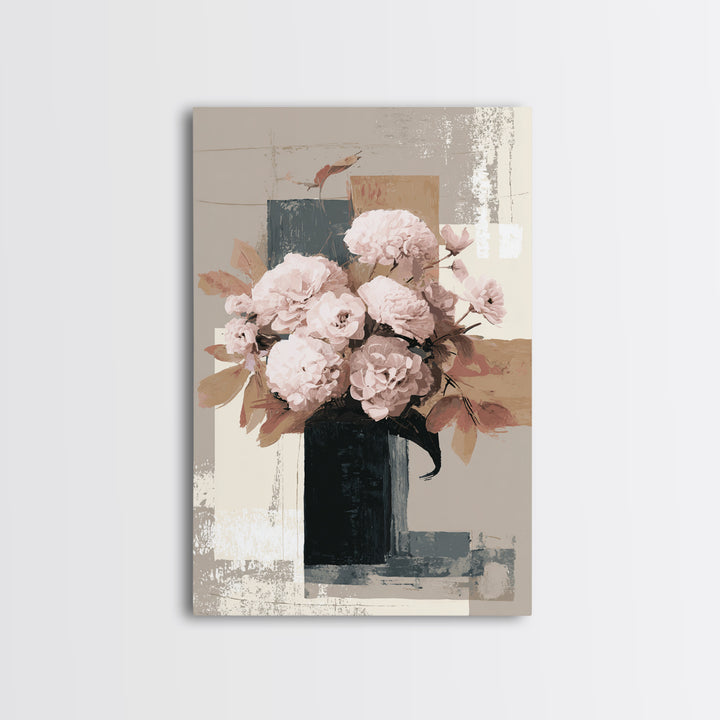 Monochrome Floral Bouquet Framed Canvas Print, Monochrome Art, Statement Artwork, Living Room Decor, Fine Art, Mono, Art Prints, MON-2x3-26