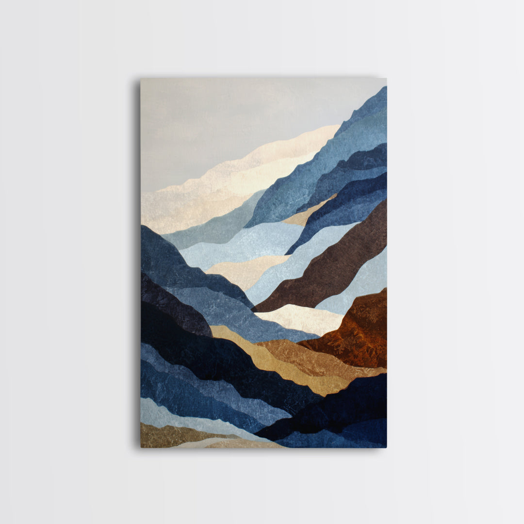 Blue Mountain Ridge Layers Canvas Print, Monochrome Art, Abstract Painting, Living Room Decor, Watercolor Art, Mono, MON-2x3-32