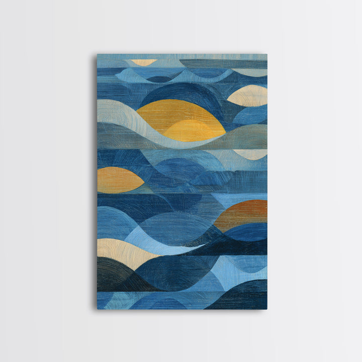 All Blue Ocean Abstraction Framed Canvas Print, Monochrome Art, Mid Century Modern, Living Room Decor, Watercolor Art, Mono, MON-2x3-33