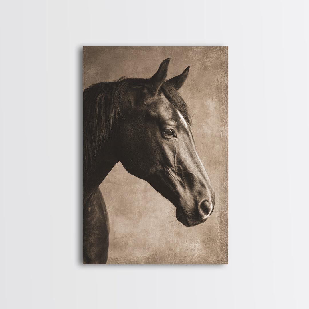 Sepia Horse Portrait Framed Canvas Print, Monochrome Art, Contemporary Art, Living Room Decor, Oil Painting, Mono, Original Art, MON-2x3-34