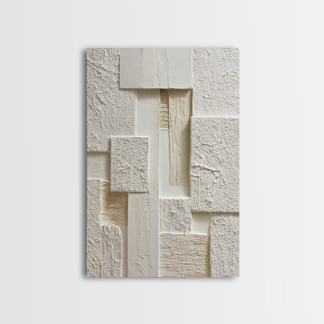 Ivory White Plaster Texture Composition Framed Canvas Print, Monochrome Art, Digital Prints, Living Room Decor, Fine Art, Mono, MON-2x3-37