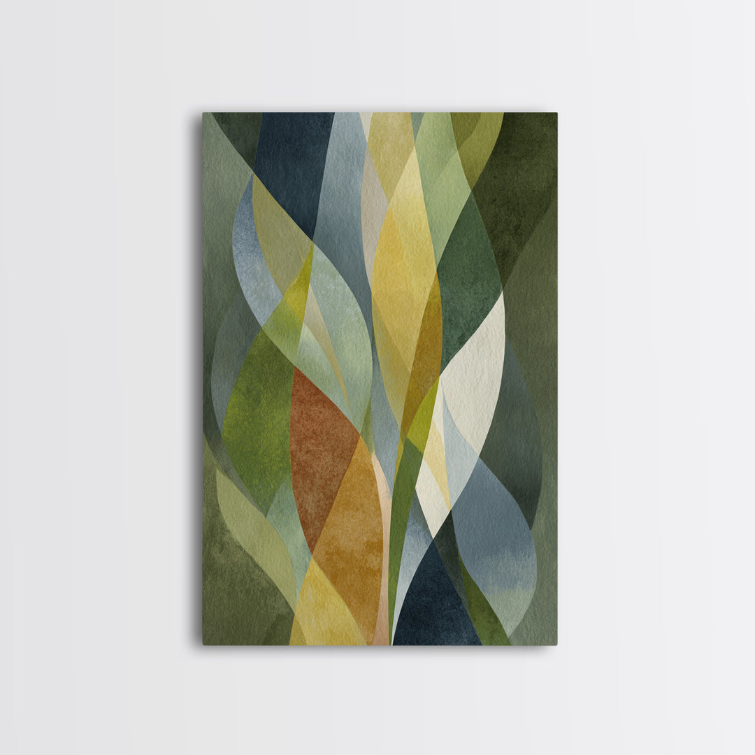Olive Green Abstract Leaf Pattern Framed Canvas Print, Monochrome Art, Fine Art Print, Living Room Decor, Watercolor Art, Mono, MON-2x3-4