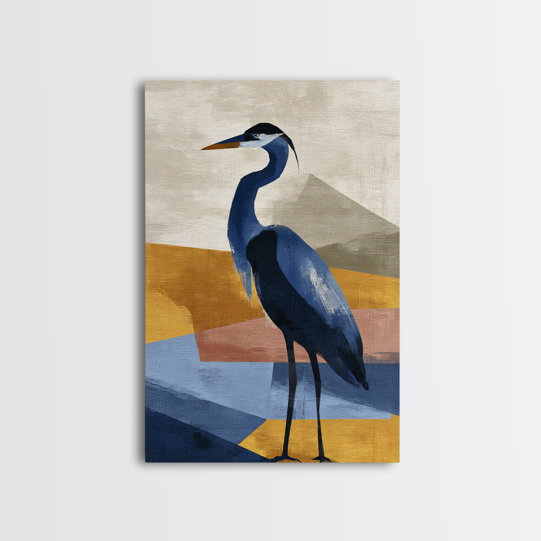 Blue Heron in Monochrome Navy Palette Canvas Print, Monochrome Art, Modern Decor, Living Room Decor, Fine Art, Mono, Poster, MON-2x3-40