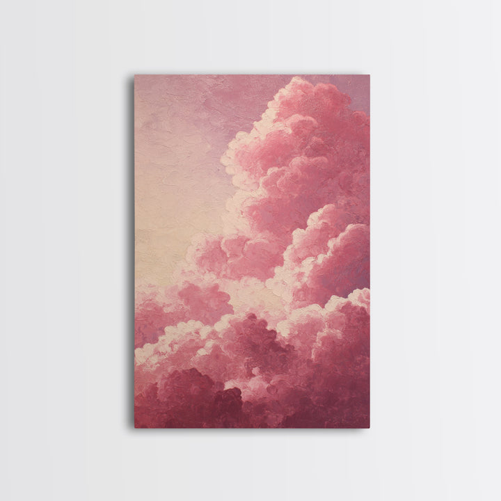 All Pink Cloudscape Framed Canvas Print, Monochrome Art, Moody Wall Art, Living Room Decor, Watercolor Art, Mono, MON-2x3-44