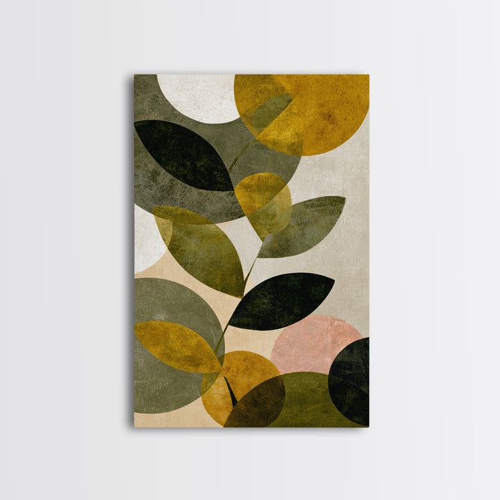 Olive Green Abstract Leaf Pattern Framed Canvas Print, Monochrome Art, Boho Decor, Living Room Decor, Fine Art, Mono, MON-2x3-52