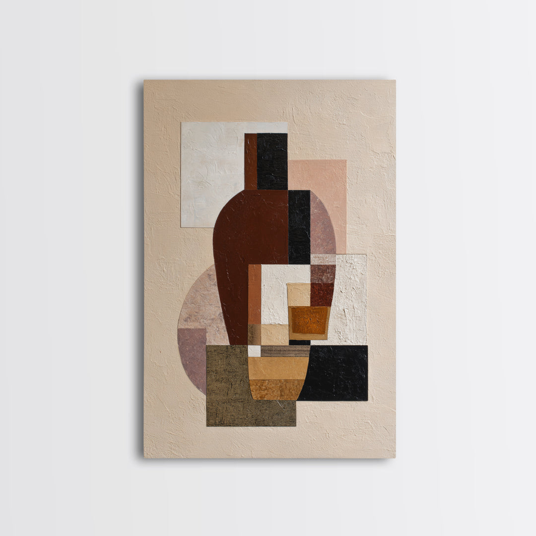 Brown Leather and Whiskey Still Life Framed Canvas Print, Monochrome Art, Textured Painting, Living Room Decor, Fine Art, Mono, MON-2x3-55