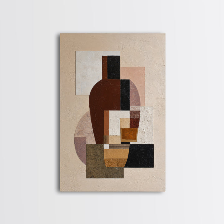 Brown Leather and Whiskey Still Life Framed Canvas Print, Monochrome Art, Textured Painting, Living Room Decor, Fine Art, Mono, MON-2x3-55