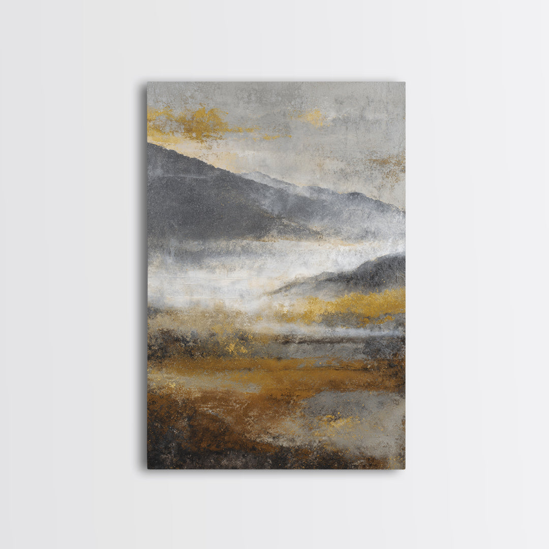 Charcoal Mountain Landscape Framed Canvas Print, Monochrome Art, Wall Art, Living Room Decor, Fine Art, Mono, Abstract Art, MON-2x3-60