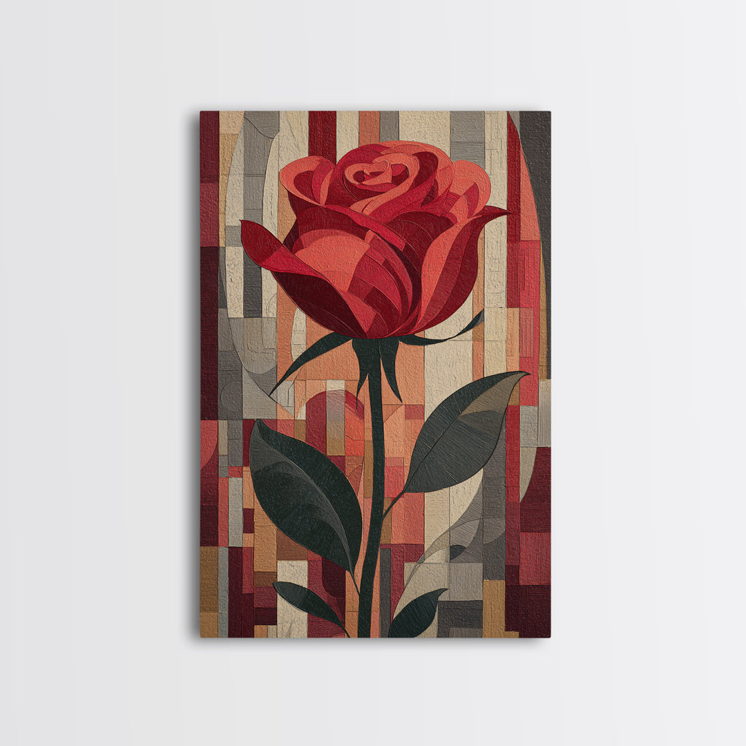 Single Red Rose Rendered Only Framed Canvas Print, Monochrome Art, Art Prints, Living Room Decor, Watercolor Art, Mono, MON-2x3-63