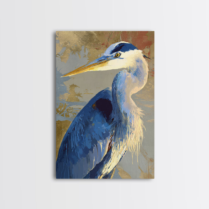 Blue Heron in Monochrome Navy Palette Framed Canvas Print, Monochrome Art, Room Decor, Living Room Decor, Fine Art, Mono, MON-2x3-64