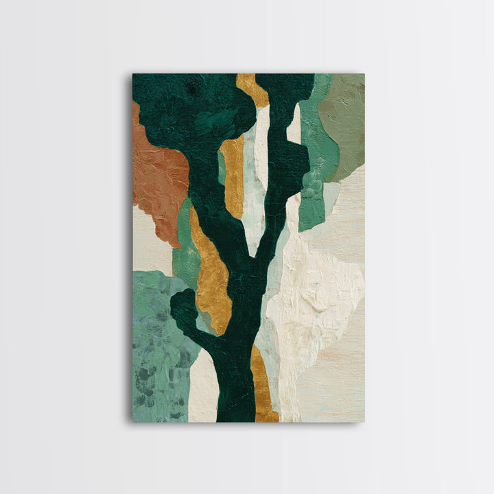 Deep Green Forest Silhouette Study Framed Canvas Print, Monochrome Art, Large Wall Art, Living Room Decor, Fine Art, Mono, MON-2x3-69