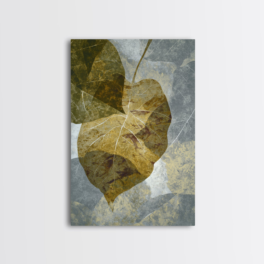 Olive Green Abstract Leaf Pattern Framed Canvas Print, Monochrome Art, Digital Print, Living Room Decor, Fine Art, Mono, MON-2x3-76