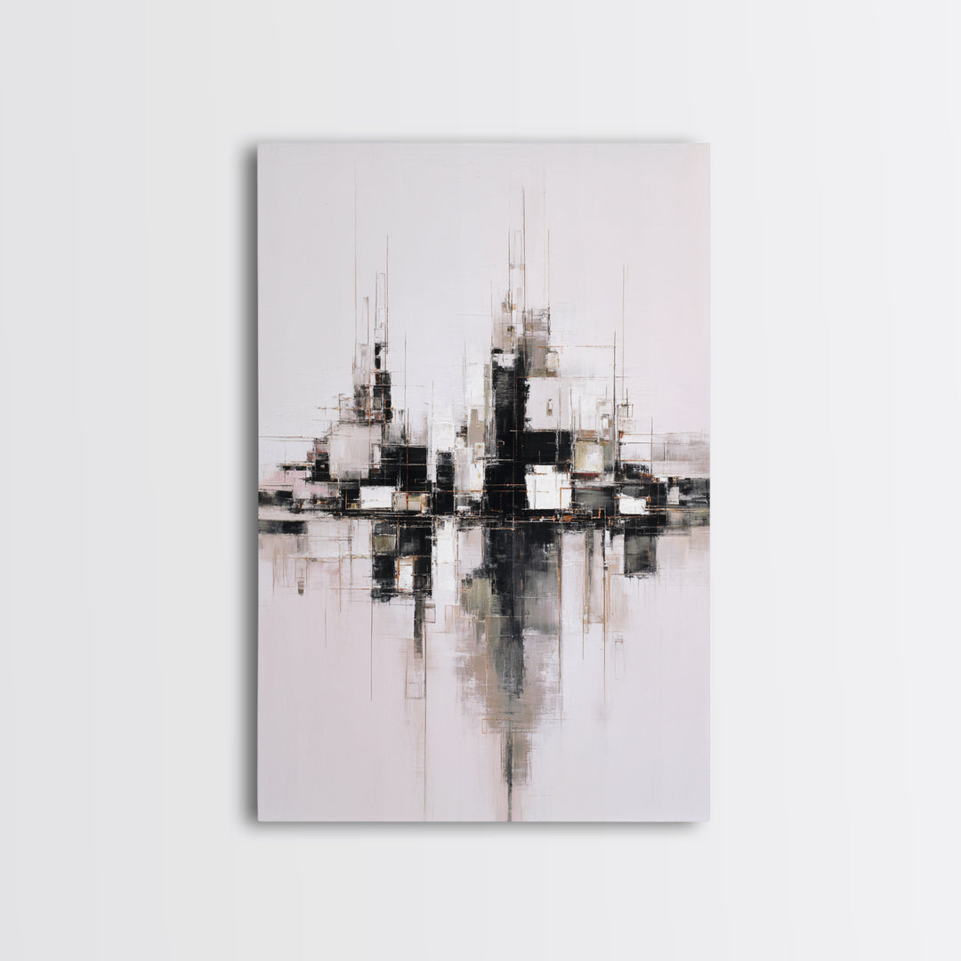 Black and White City Reflection Canvas Print, Monochrome Art, Abstract Art, Living Room Decor, Fine Art, Mono, Bedroom Wall Art, MON-2x3-77