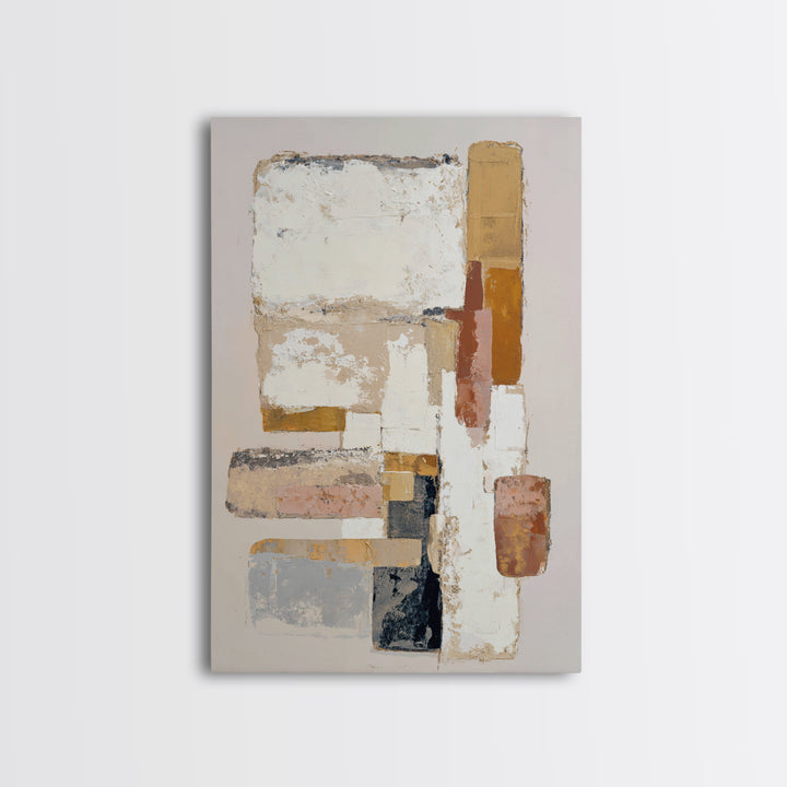 Cream on Cream Minimalist Forms Framed Canvas Print, Monochrome Art, Art Prints, Living Room Decor, Mono, Apartment Decor, MON-2x3-78
