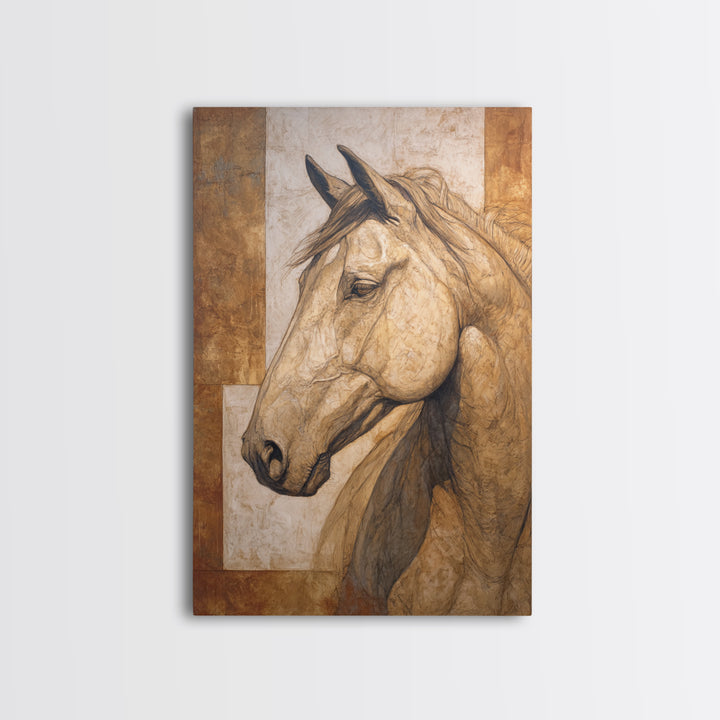 Sepia Horse Portrait Canvas Print, Monochrome Art, Art Print, Living Room Decor, Mono, Printable Art, Dark Academia Decor, MON-2x3-82