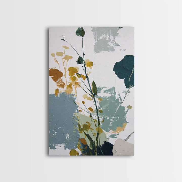 Green Botanical Study Framed Canvas Print, Monochrome Art, Textured Wall Art, Living Room Decor, Mono, Wallpaper Mural, MON-2x3-83