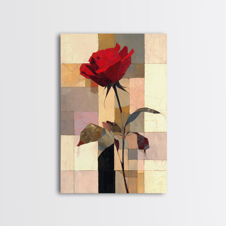 Single Red Rose Rendered Only Framed Canvas Print, Monochrome Art, Digital Print, Living Room Decor, Fine Art, Mono, Modern Art, MON-2x3-87