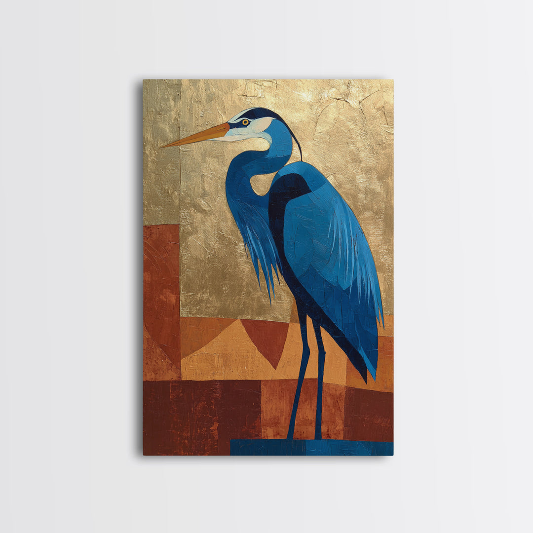 Blue Heron in Monochrome Navy Palette Framed Canvas Print, Monochrome Art, Printable Wall Art, Living Room Decor, Mono, MON-2x3-88