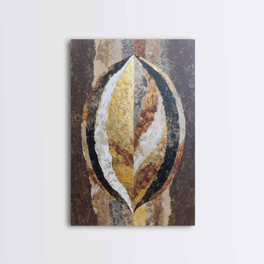 Gold Tonal Sunburst Medallion Framed Canvas Print, Monochrome Art, Mid Century Modern, Living Room Decor, Fine Art, Mono, MON-2x3-94