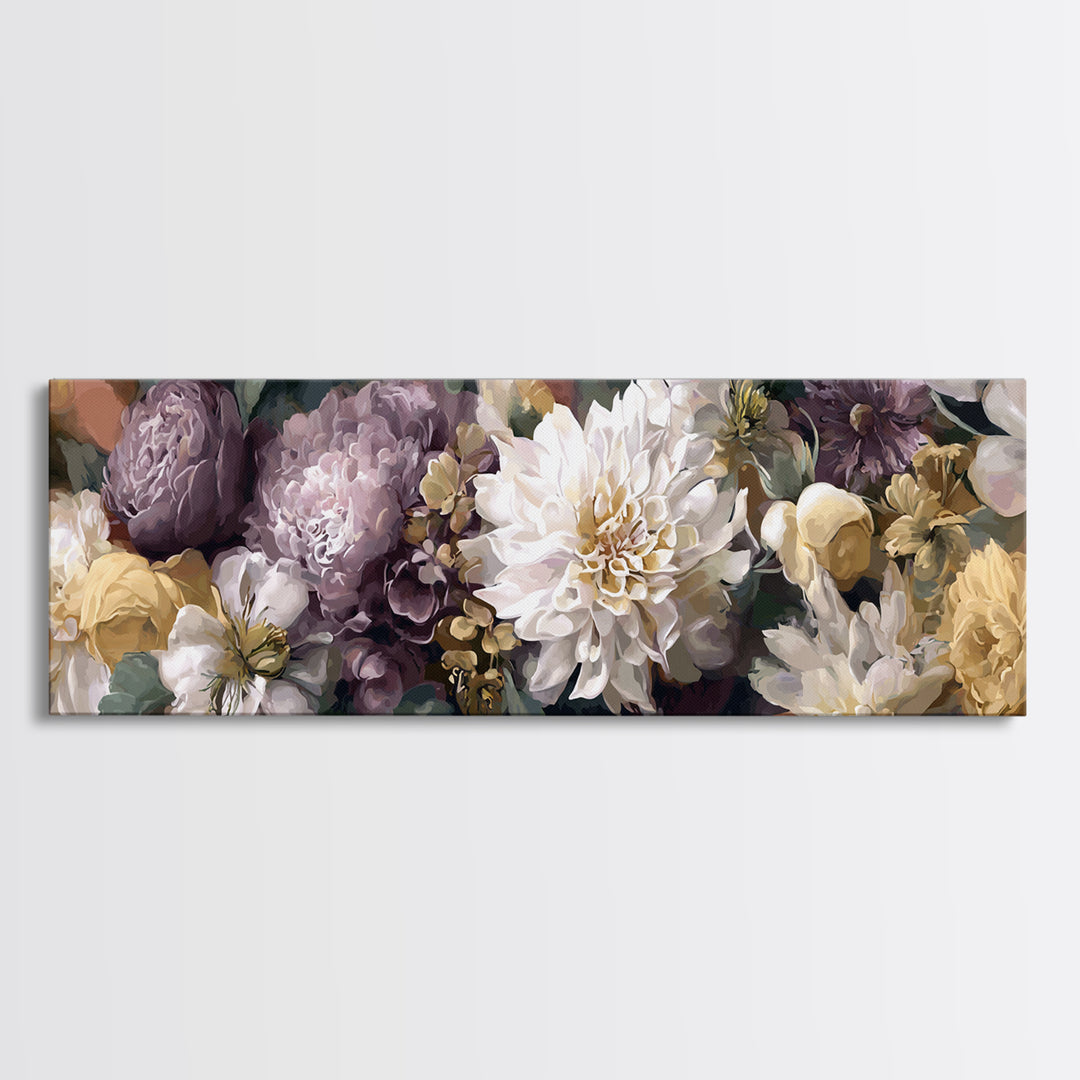 Monochrome Floral Bouquet Framed Canvas Print, Monochrome Art, Home Decor, Living Room Decor, Fine Art, Mono, Bedroom Decor, MON-3x1-10