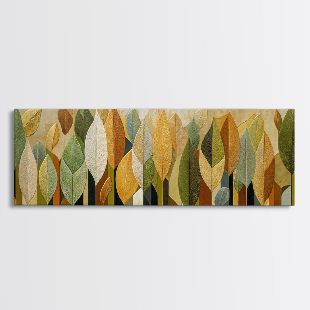 Olive Green Abstract Leaf Pattern Framed Canvas Print, Monochrome Art, Bird Art, Living Room Decor, Fine Art, Mono, Boho Decor, MON-3x1-12