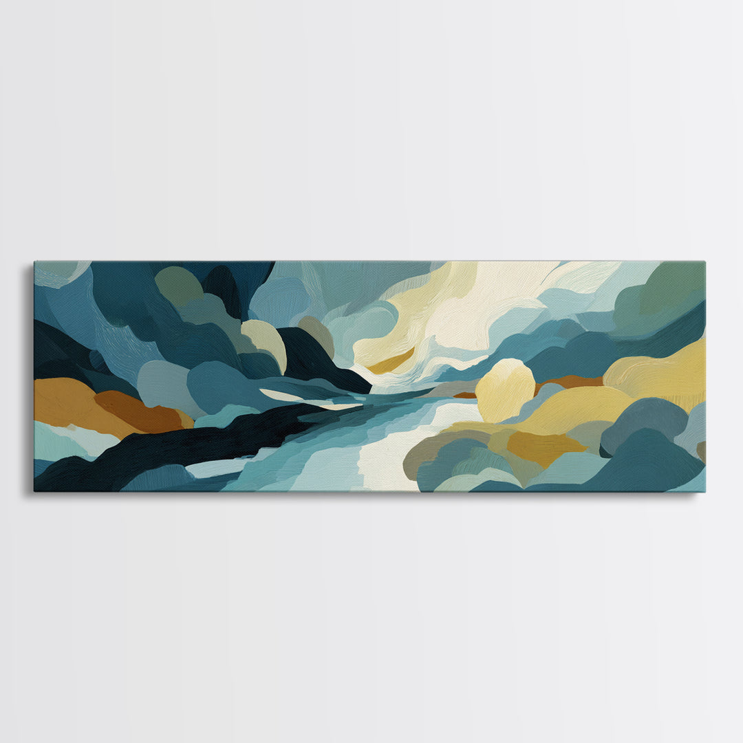 All Blue Ocean Abstraction Framed Canvas Print, Monochrome Art, Printable Art, Living Room Decor, Mono, Minimalist Wall Art, MON-3x1-17