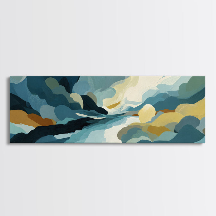 All Blue Ocean Abstraction Framed Canvas Print, Monochrome Art, Printable Art, Living Room Decor, Mono, Minimalist Wall Art, MON-3x1-17