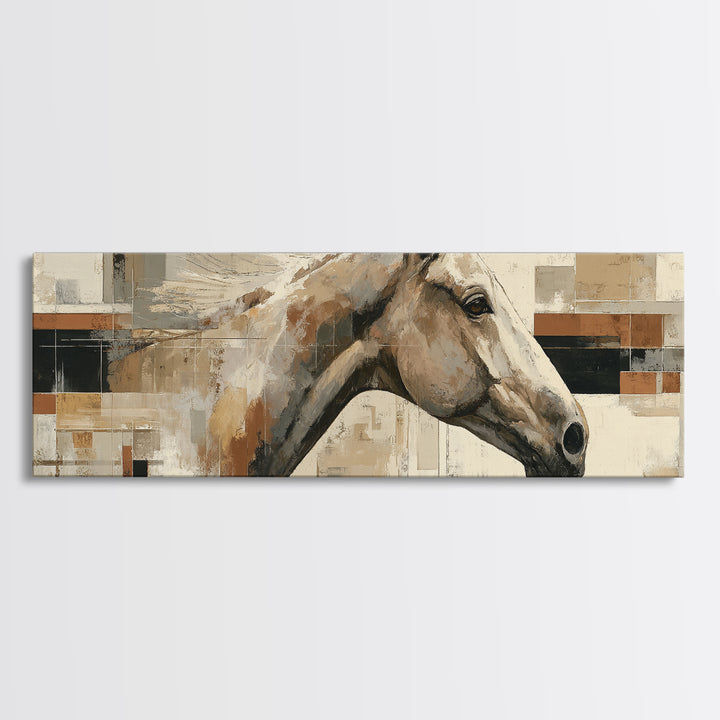 Sepia Horse Portrait Framed Canvas Print, Monochrome Art, Original Painting, Living Room Decor, Fine Art, Mono, Dopamine Decor, MON-3x1-18