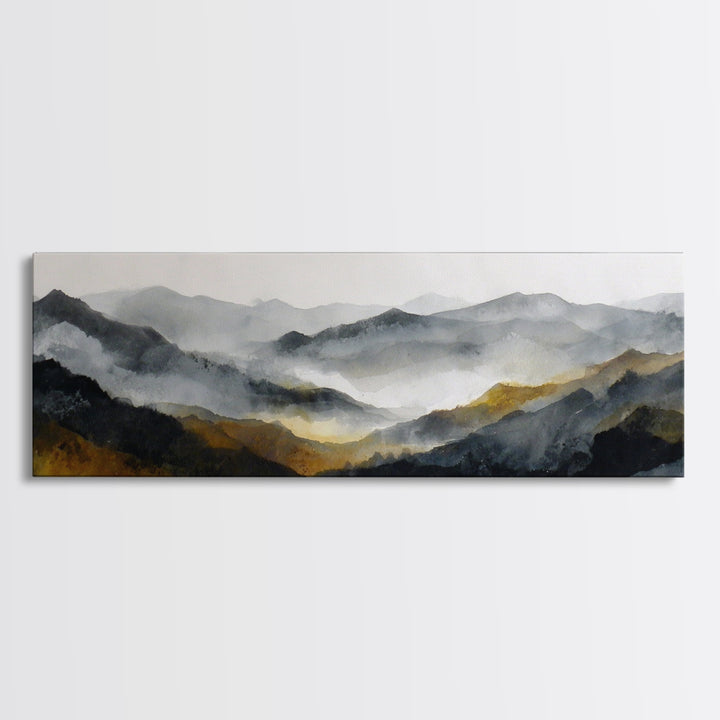 Charcoal Mountain Landscape Canvas Print, Monochrome Art, Abstract Painting, Living Room Decor, Oil Painting, Mono, MON-3x1-20