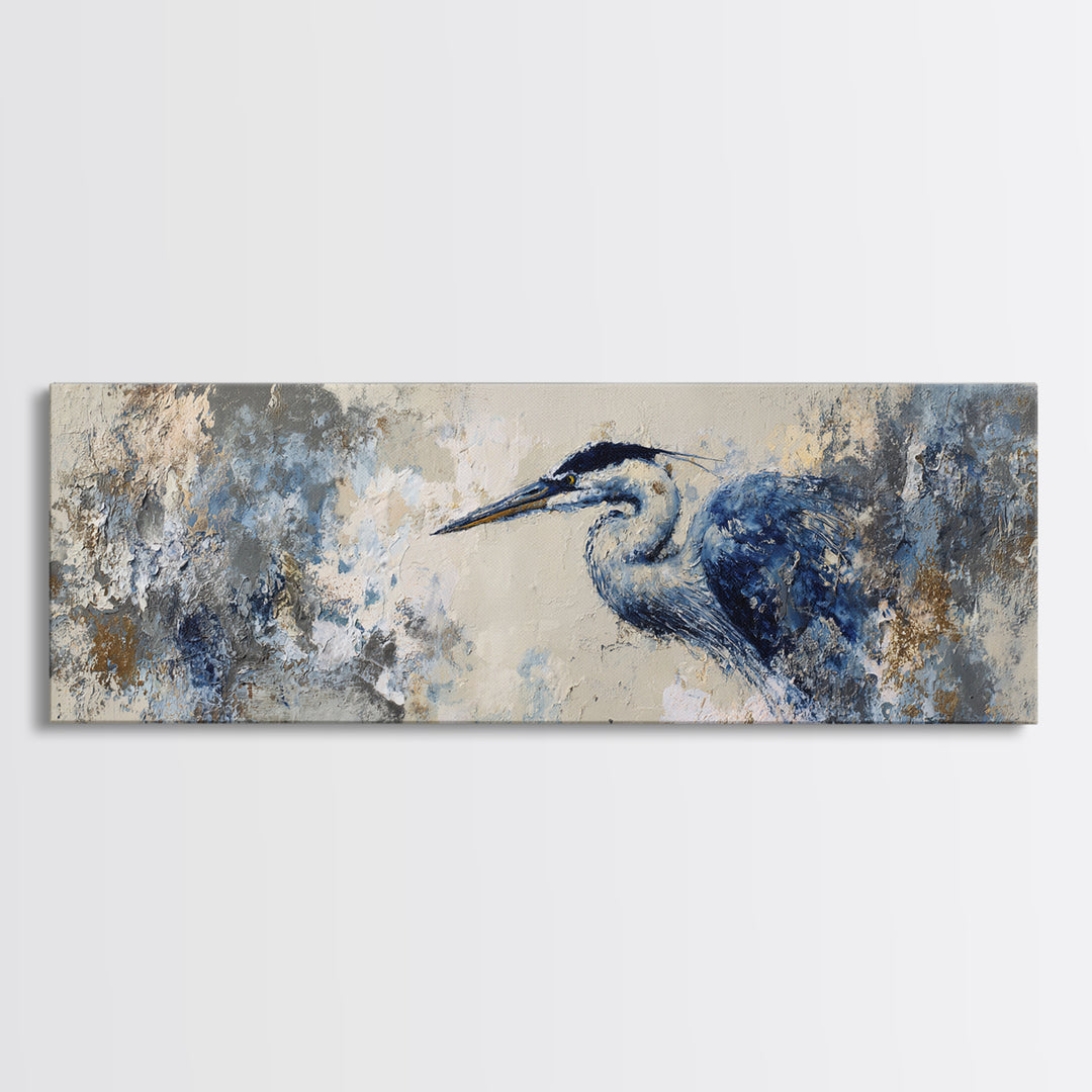 Blue Heron in Monochrome Navy Palette Canvas Print, Monochrome Art, Wallpaper Mural, Living Room Decor, Fine Art, Mono, MON-3x1-24