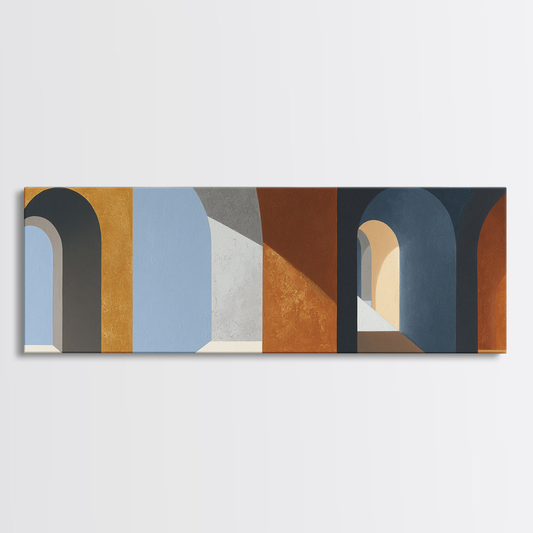 Gray Architectural Arch and Shadow Study Canvas Print, Monochrome Art, Large Wall Art, Living Room Decor, Watercolor Art, Mono, MON-3x1-26