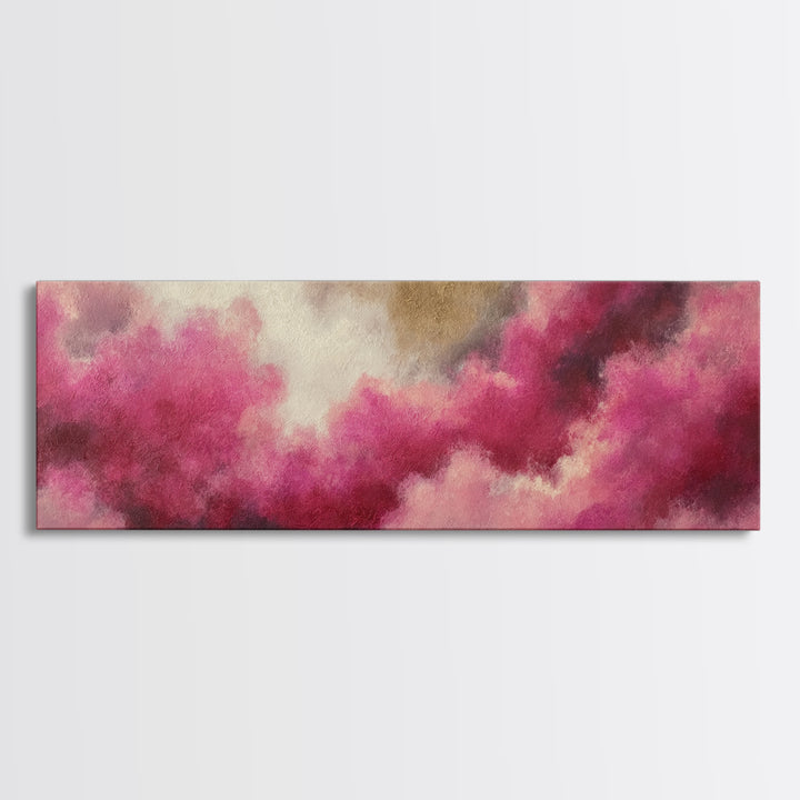 All Pink Cloudscape Framed Canvas Print, Monochrome Art, Modern Art, Living Room Decor, Oil Painting, Mono, Textured Painting, MON-3x1-28