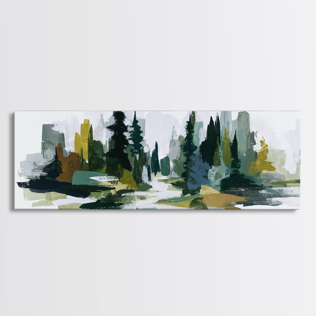 Deep Green Forest Silhouette Study Canvas Print, Monochrome Art, Textured Wall Art, Living Room Decor, Fine Art, Mono, MON-3x1-29