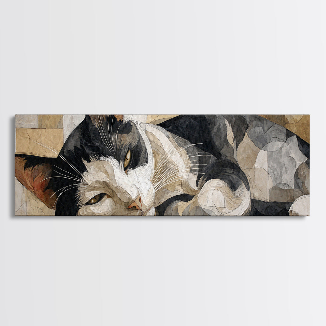 Monochrome Cat Portrait Canvas Print, Monochrome Art, Gallery Decor, Living Room Decor, Oil Painting, Mono, Contemporary Art, MON-3x1-3
