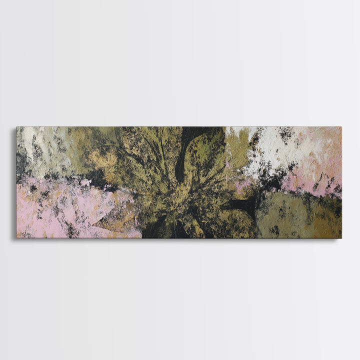 Olive Green Abstract Leaf Pattern Canvas Print, Monochrome Art, Minimalist Wall Art, Living Room Decor, Fine Art, Mono, MON-3x1-36