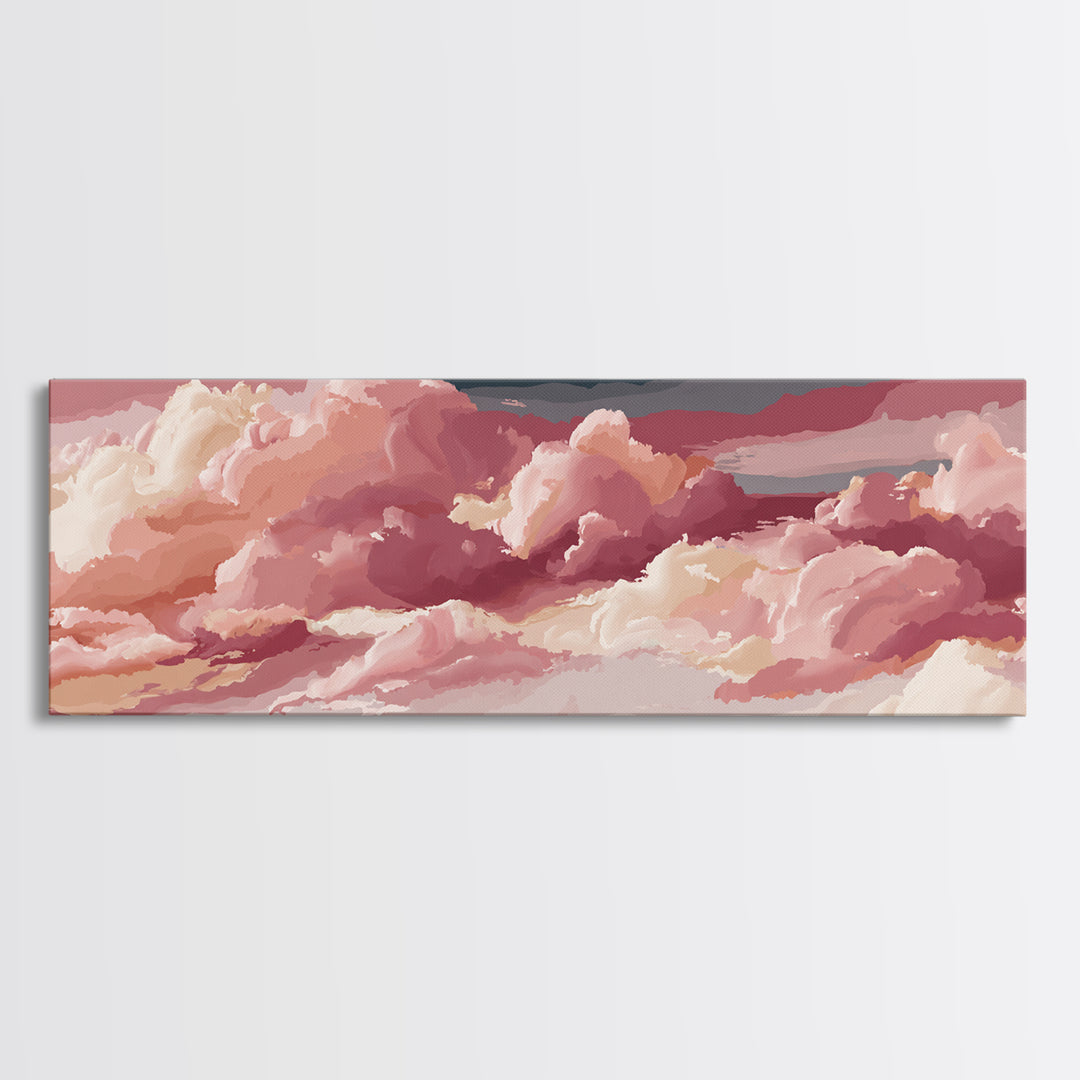 All Pink Cloudscape Canvas Print, Monochrome Art, Unique Wall Art, Living Room Decor, Watercolor Art, Mono, Fine Art Print, MON-3x1-4