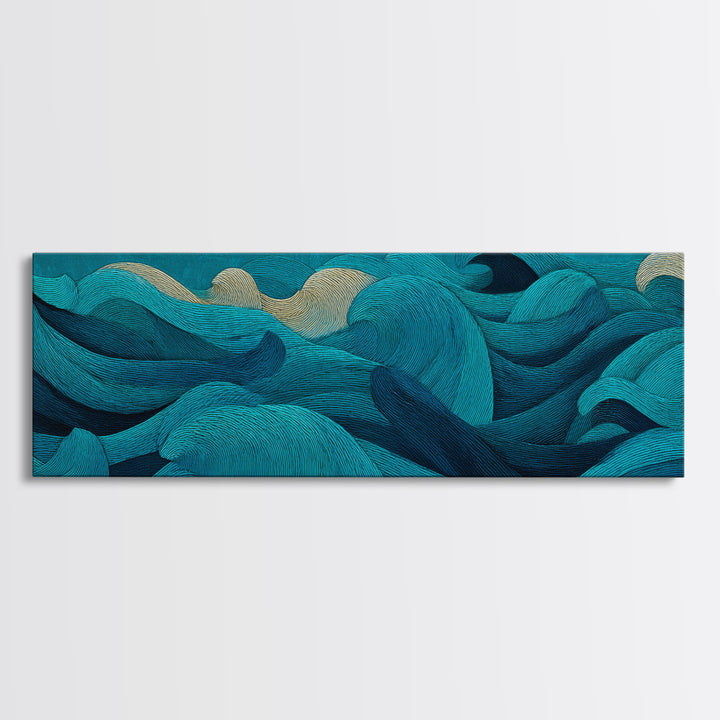 All Blue Ocean Abstraction Canvas Print, Monochrome Art, Modern Wall Art, Living Room Decor, Watercolor Art, Mono, MON-3x1-41