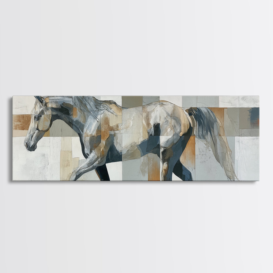 Sepia Horse Portrait Canvas Print, Monochrome Art, Textured Wall Art, Living Room Decor, Oil Painting, Mono, Wallpaper Mural, MON-3x1-42