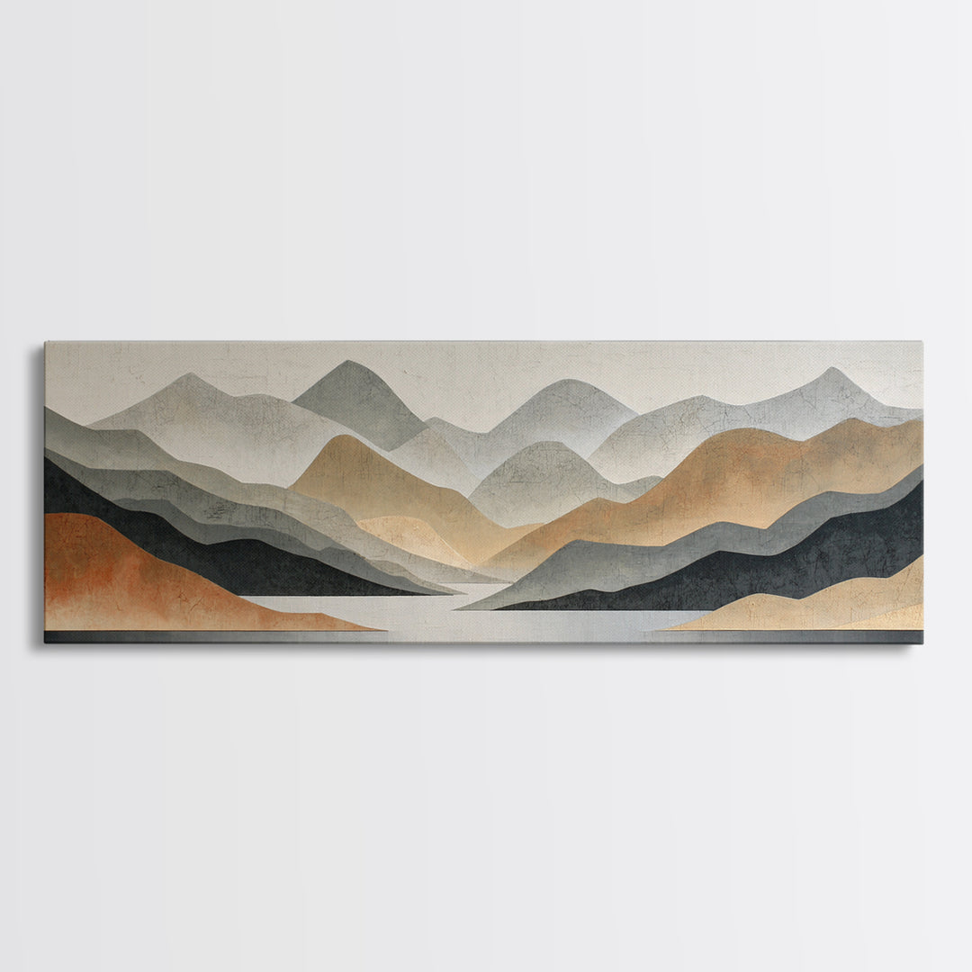 Charcoal Mountain Landscape Framed Canvas Print, Monochrome Art, Wall Decor, Living Room Decor, Fine Art, Mono, Wall Art, MON-3x1-44