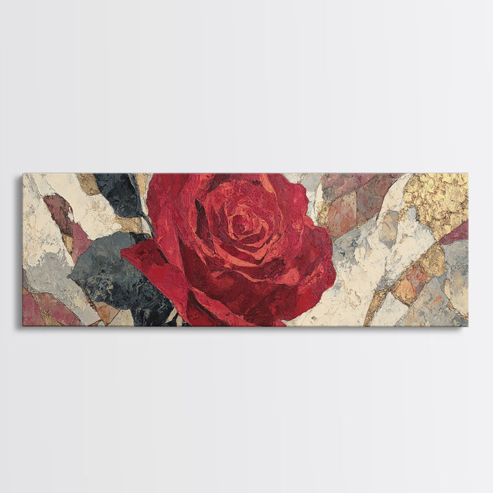 Single Red Rose Rendered Only Framed Canvas Print, Monochrome Art, Digital Prints, Living Room Decor, Oil Painting, Mono, MON-3x1-47